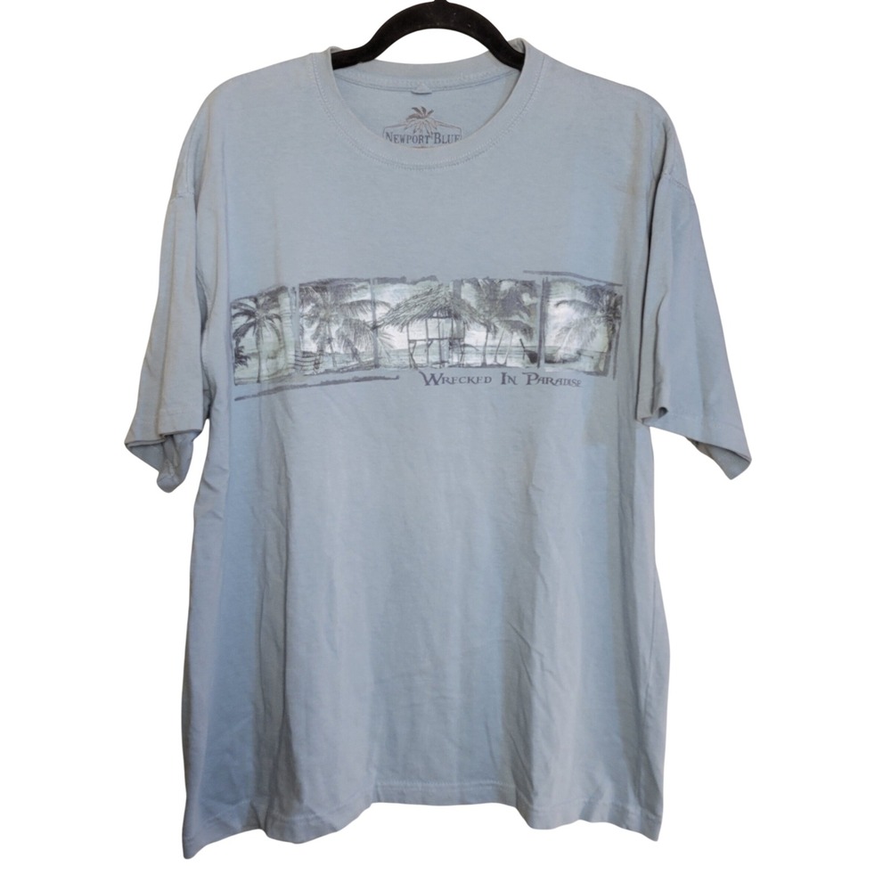 Newport Blue Wrecked In Paradise Graphic T-Shirt Mens Large Blue Cotton Tropical